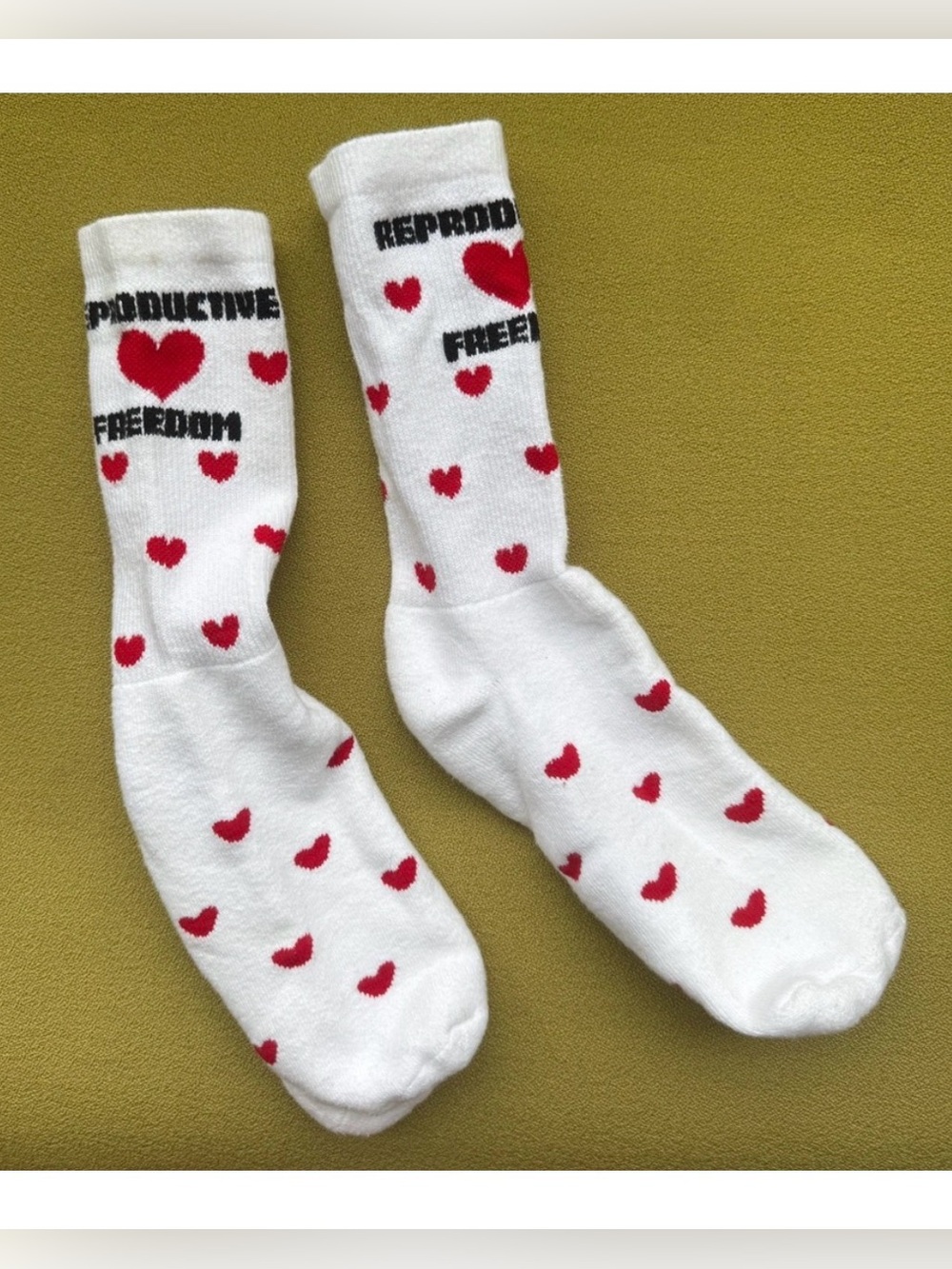 Reproductive Freedom White Socks with Red Hearts